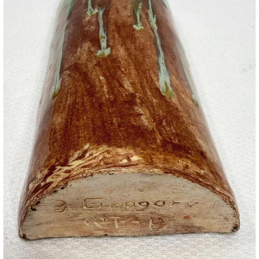 B. Gregory Handcrafted Studio Pottery Drip Glaze Ceramic Wall Pocket Vase Brown